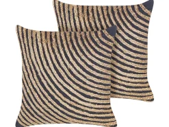 Dekkokissen Strickmuster Baumwolle / Jute Beige / Schwarz 45 X 45 Cm 2Er Set Bergenia