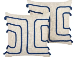 Dekokissen Abstrakt Muster Baumwolle Beige/Dunkelblau 45 X 45 Cm 2Er Set Pleione