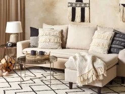 Dekokissen Baumwolle Beige/Schwarz Mit Quasten 45 X 45 Cm Iresine