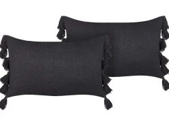 Dekokissen Baumwolle Grau Mit Quasten 35 X 55 Cm 2Er Set Lythrum