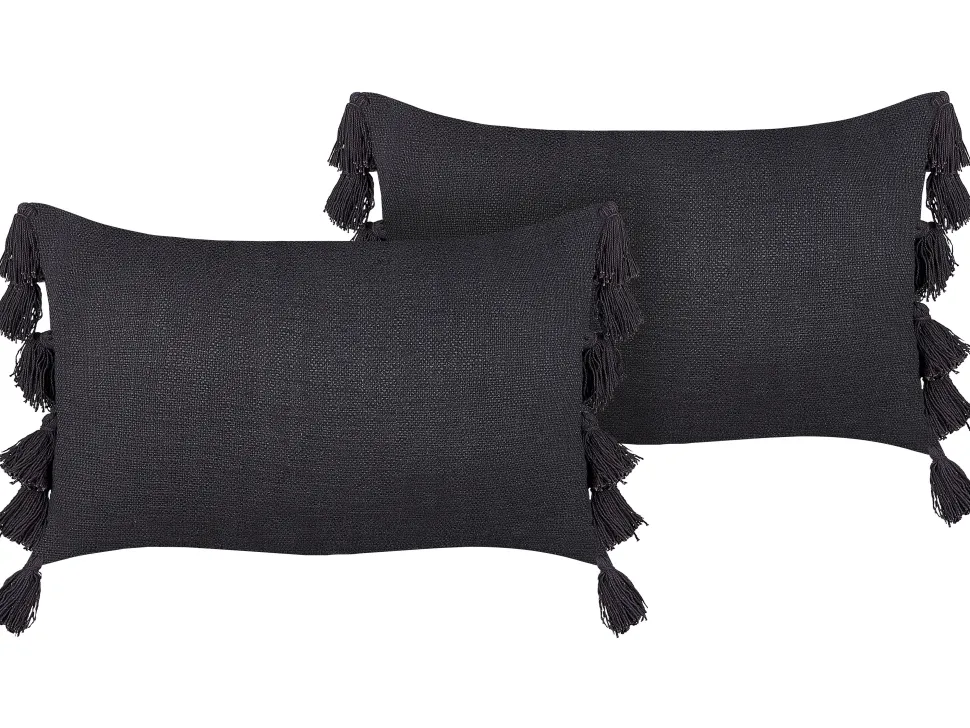 Dekokissen Baumwolle Grau Mit Quasten 35 X 55 Cm 2Er Set Lythrum