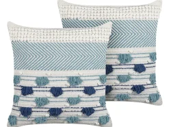 Dekokissen Baumwolle Weis/Blau Mit Quasten 45 X 45 Cm 2Er Set Datura