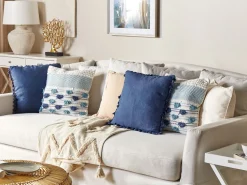 Dekokissen Baumwolle Weis/Blau Mit Quasten 45 X 45 Cm 2Er Set Datura