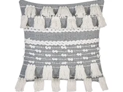 Dekokissen Baumwolle Weis / Grau Mit Quasten 45 X 45 Cm Brahea