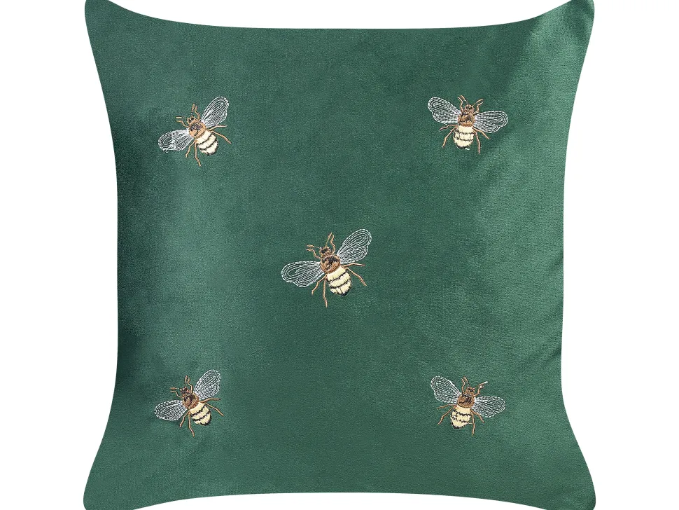 Dekokissen Bienenmuster Samtstoff Smaragdgrun Bestickt 45 X 45 Cm 2Er Set Talinum