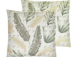 Dekokissen Blattermotiv Grun / Beige 45 X 45 Cm 2Er Set Rhapis