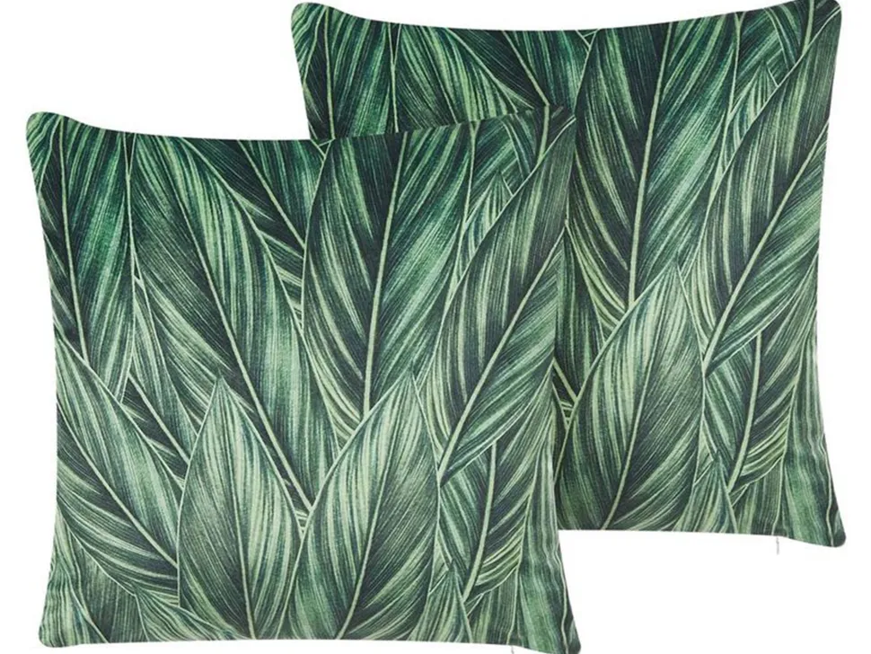 Dekokissen Blattermotiv Samtstoff Grun 45 X 45 Cm 2Er Set Diascia