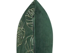 Dekokissen Blattermotiv Samtstoff Dunkelgrun / Gold 45 X 45 Cm 2Er Set Monstera