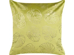 Dekokissen Blattermotiv Samtstoff Hellgrun / Gold 45 X 45 Cm 2Er Set Monstera