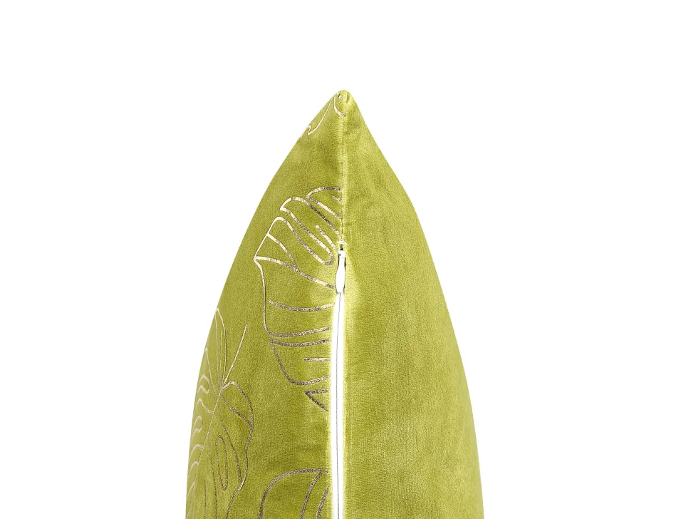 Dekokissen Blattermotiv Samtstoff Hellgrun / Gold 45 X 45 Cm 2Er Set Monstera