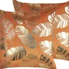 Dekokissen Blattermotiv Samtstoff Orange 45 X 45 Cm 2Er Set Sunflower