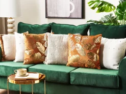 Dekokissen Blattermotiv Samtstoff Orange 45 X 45 Cm 2Er Set Sunflower