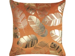 Dekokissen Blattermotiv Samtstoff Orange 45 X 45 Cm 2Er Set Sunflower