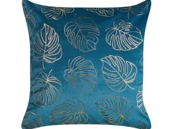 Dekokissen Blattermotiv Samtstoff Blau 45 X 45 Cm 2Er Set Monstera