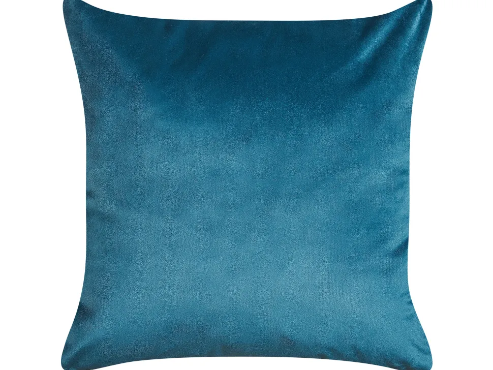 Dekokissen Blattermotiv Samtstoff Blau 45 X 45 Cm 2Er Set Monstera