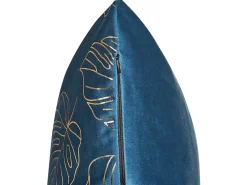 Dekokissen Blattermotiv Samtstoff Blau 45 X 45 Cm 2Er Set Monstera