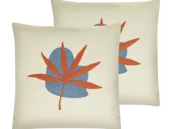 Dekokissen Blattmotiv Rot Bestickt 45 X 45 Cm 2Er Set Davallia