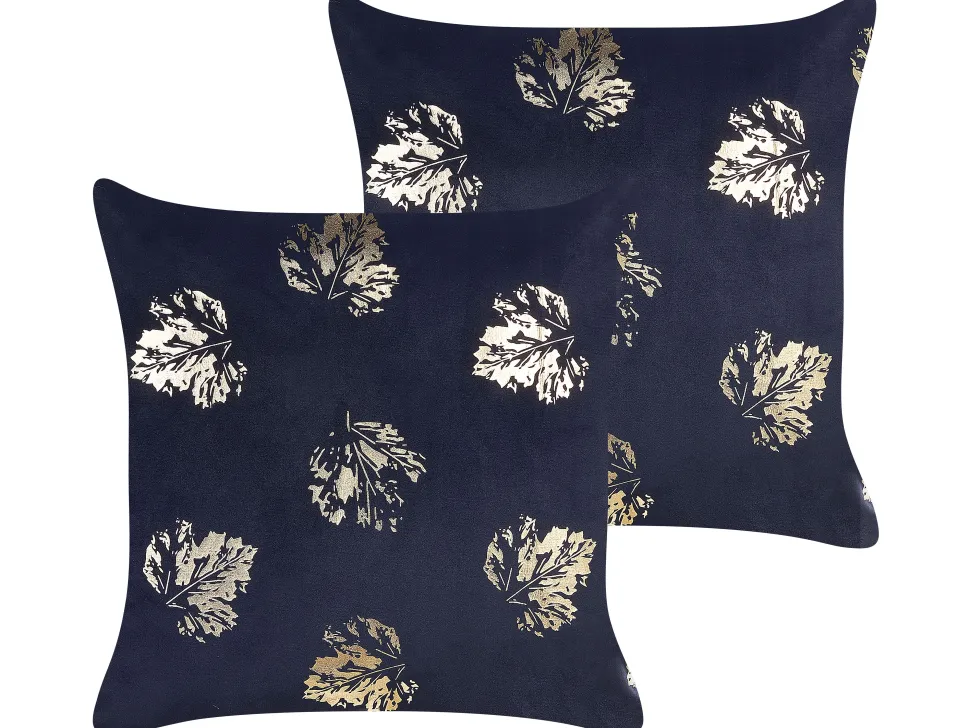 Dekokissen Blattmuster Samtstoff Schwarz 45 X 45 Cm 2Er Set Goldenrod