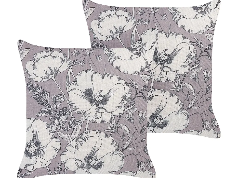 Dekokissen Blumenmotiv Grau / Weis 45 X 45 Cm 2Er Set Sophora