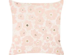 Dekokissen Blumenmotiv Samtstoff Rosa / Beige 45 X 45 Cm 2Er Set Triteleia