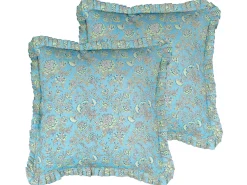 Dekokissen Blumenmuster Baumwolle Turkis Mit Ruschen 45 X 45 Cm 2Er Set Amoena
