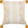 Dekokissen Blumenmuster Baumwolle Senfgelb / Weis Mit Quasten 45 X 45 Cm Biloba