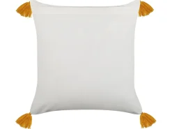 Dekokissen Blumenmuster Baumwolle Senfgelb / Weis Mit Quasten 45 X 45 Cm Biloba