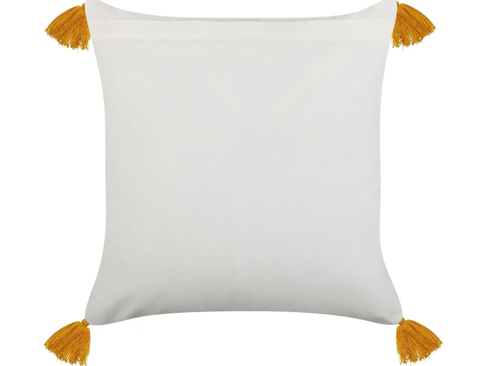 Dekokissen Blumenmuster Baumwolle Senfgelb / Weis Mit Quasten 45 X 45 Cm Biloba