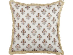 Dekokissen Blumenmuster Baumwolle Cremeweis Mit Fransen 45 X 45 Cm Omorika