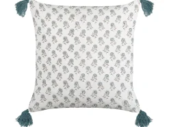 Dekokissen Blumenmuster Baumwolle Weis/Blau Mit Quasten 45 X 45 Cm 2Er Set Cornus