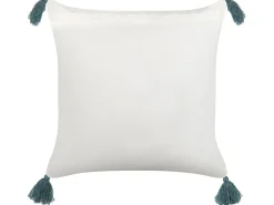 Dekokissen Blumenmuster Baumwolle Weis/Blau Mit Quasten 45 X 45 Cm 2Er Set Cornus