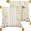 Dekokissen Blumenmuster Baumwolle Senfgelb / Weis Mit Quasten 45 X 45 Cm 2Er Set Biloba