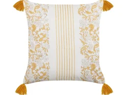 Dekokissen Blumenmuster Baumwolle Senfgelb / Weis Mit Quasten 45 X 45 Cm 2Er Set Biloba
