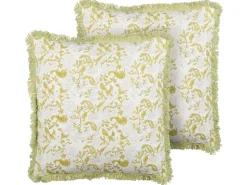 Dekokissen Blumenmuster Baumwolle Hellgrun / Weis Mit Fransen 45 X 45 Cm 2Er Set Filix