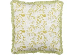 Dekokissen Blumenmuster Baumwolle Hellgrun / Weis Mit Fransen 45 X 45 Cm Filix