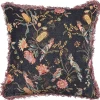 Dekokissen Blumenmuster Samtstoff Schwarz / Rosa Mit Fransen 45 X 45 Cm Morus