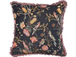 Dekokissen Blumenmuster Samtstoff Schwarz / Rosa Mit Fransen 45 X 45 Cm Morus