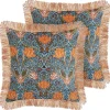 Dekokissen Blumenmuster Samtstoff Blau / Orange Mit Fransen 45 X 45 Cm 2Er Set Mitella