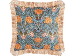 Dekokissen Blumenmuster Samtstoff Blau / Orange Mit Fransen 45 X 45 Cm 2Er Set Mitella