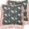 Dekokissen Blumenmuster Samtstoff Blaugrun / Rosa Mit Fransen 45 X 45 Cm 2Er Set Parrotia