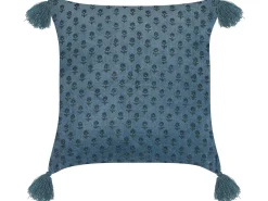 Dekokissen Blumenmuster Samtstoff Dunkelblau Mit Quasten 45 X 45 Cm Ribes