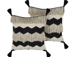 Dekokissen Chevron-Muster Mit Fransen Beige / Schwarz 45 X 45 Cm 2Er Set Hydrangea