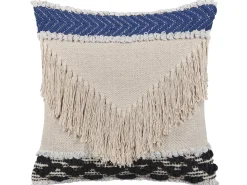 Dekokissen Fransen Beige / Marineblau 45 X 45 Cm 2Er Set Sofca