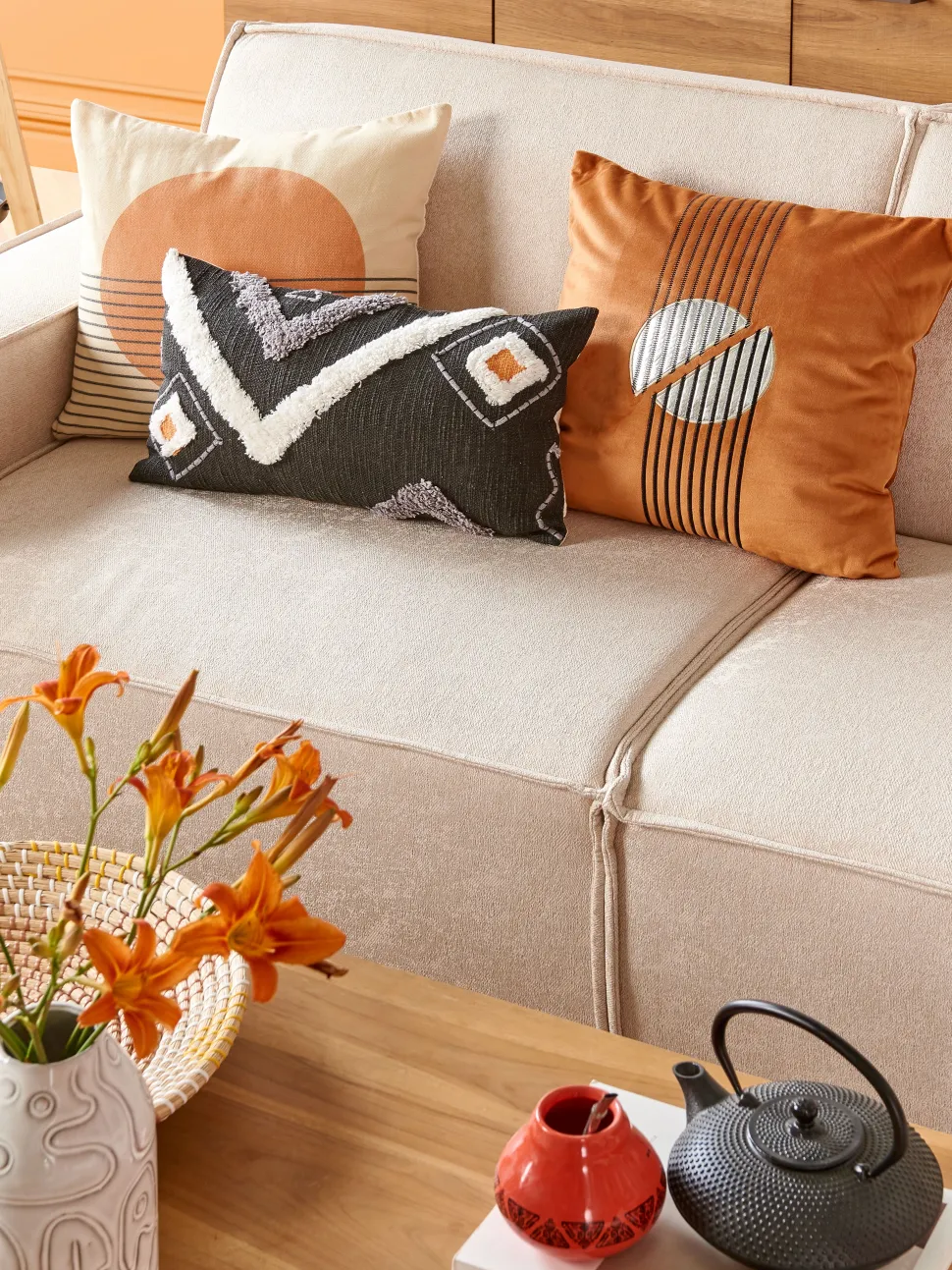 Dekokissen Geometrisches Muster Samtstoff Orange 45 X 45 Cm 2Er Set Ceropegia