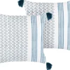 Dekokissen Geometrisches Muster Baumwolle Weis/Blau Mit Quasten 45 X 45 Cm 2Er Set Tilia