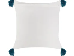 Dekokissen Geometrisches Muster Baumwolle Weis/Blau Mit Quasten 45 X 45 Cm 2Er Set Tilia