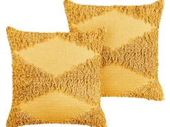 Dekokissen Geometrisches Muster Baumwolle Gelb Getuftet 45 X 45 Cm 2Er Set Rhoeo