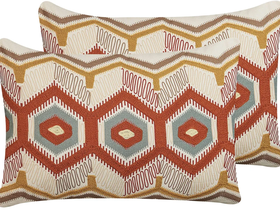 Dekokissen Geometrisches Muster Mehrfarbig Bestickt 40 X 60 Cm 2Er Set Majra