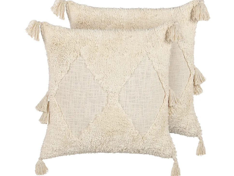Dekokissen Geometrisches Muster Baumwolle Hellbeige Getuftet 45 X 45 Cm 2Er Set Avium