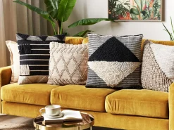 Dekokissen Geometrisches Muster Baumwolle Beige / Schwarz Getuftet 50 X 50 Cm 2Er Set Khora